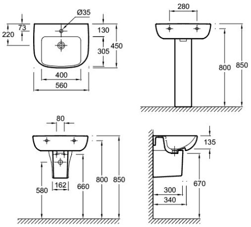 Раковина Jacob Delafon Odeon Up E4737-00 белый 560х170х450