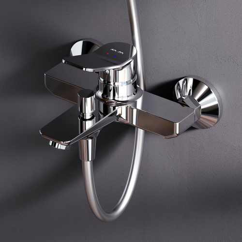 Душевая система Am.Pm X-Joy F40885A34 хром: смеситель для ванны, стойка с верхним душем, ручной душ