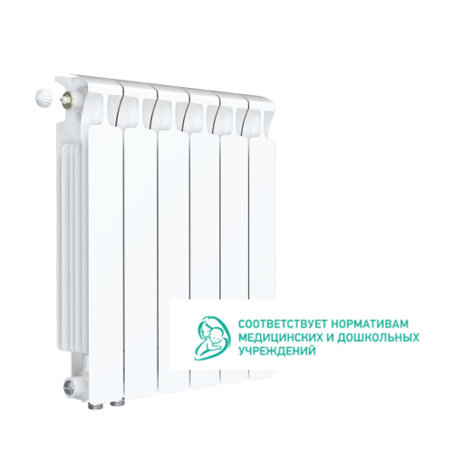 Биметаллический радиатор Rifar Monolit 500 Ventil VL - 6 секций, нижнее слева, белый