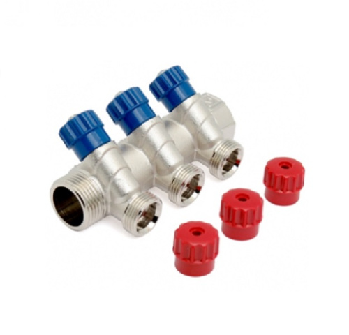 Коллектор 3 выхода Valtec 1"x3/4"Н евроконус с вентилями VTc.560.NE.060503