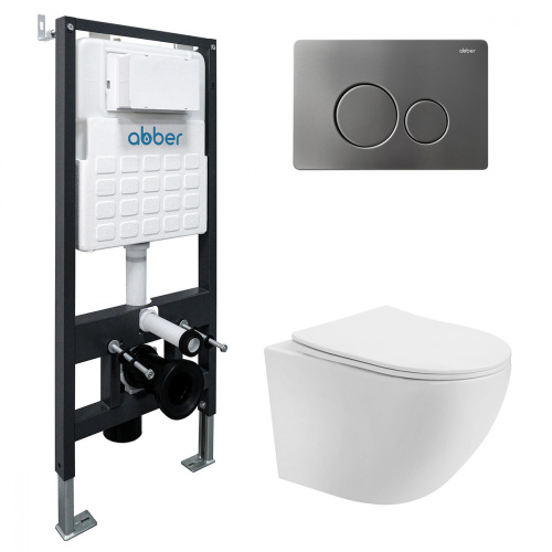 Комплект ABBER: унитаз Bequem AC1100T белый, инсталляция AC0105, клавиша AC0121NG никель