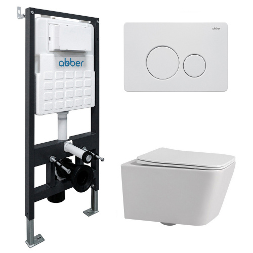 Комплект ABBER: подвесной унитаз Rechteck AC1201 белый, инсталляция AC0105, клавиша AC0121MW белая матовая