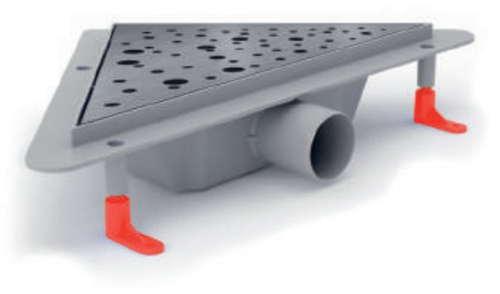 Угловой трап для душа MIANO с решеткой DROPS матовая, боковой слив