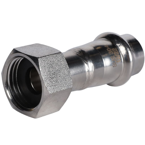 Соединитель с накидной гайкой 15x1/2" пресс, нержавеющая сталь Rommer