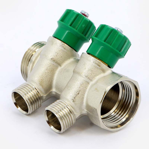 Коллектор 2 выхода Tiemme 1"x1/2"евроконус с вентилями, никелированы 1840007