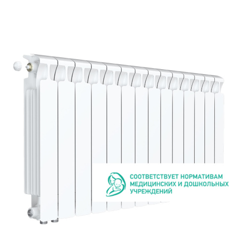 Биметаллический радиатор Rifar Monolit 500 Ventil VL - 14 секций, нижнее слева, белый