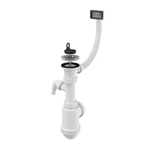 Сифон Alcaplast для мойки с нержавеющей решеткой d 70 мм, с гофропереливом и штуцером A444P-DN50/40