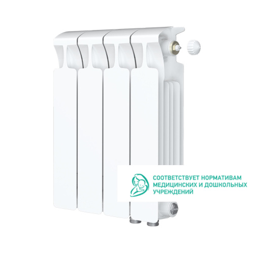 Биметаллический радиатор Rifar Monolit 350 Ventil VR - 4 секции, нижнее справа, белый