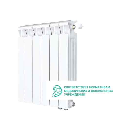 Биметаллический радиатор Rifar Monolit 500 Ventil VR - 6 секций, нижнее справа, белый