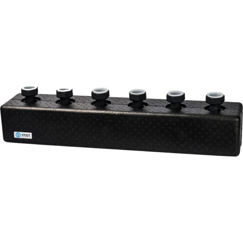 Стальной коллектор Stout DN20, контуры 3 вверх, в теплоизоляции