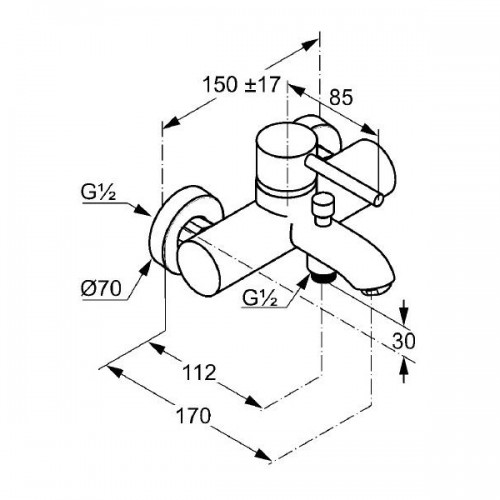 Смеситель для ванны Kludi Bozz 386910576 хром, настенный, не повротный излив (85мм)