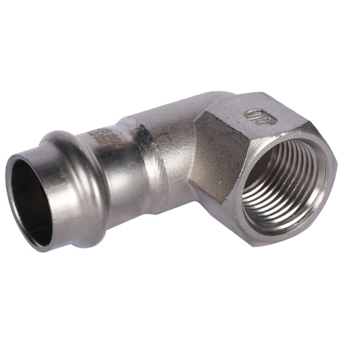 Угольник с резьбой ВПр-ВР 18х1/2" пресс, нержавеющая сталь Rommer