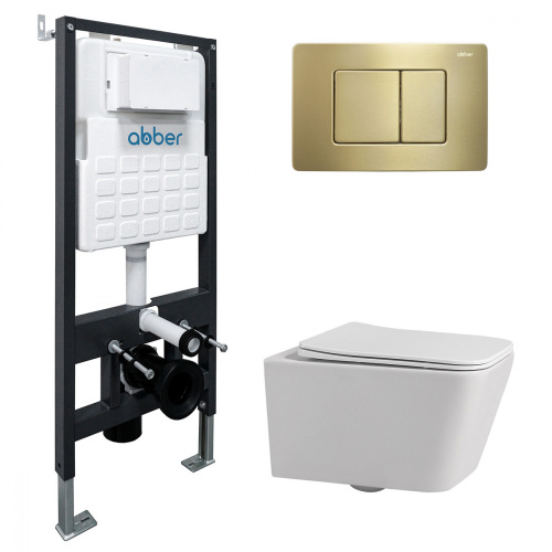 Комплект ABBER: унитаз Rechteck AC1201 белый, инсталляция AC0105, клавиша AC0120MMG золото матовое