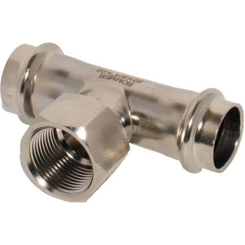 Тройник с резьбой ВПр-ВР 22x3/4"x22 пресс, нержавеющая сталь Rommer