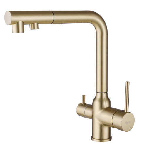 Смеситель для кухни ABBER Emotion AF8814G с подключением фильтра и выдвижной лейкой, золото матовое