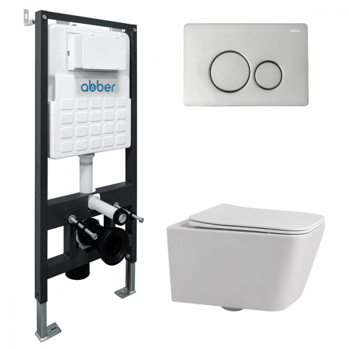 Комплект ABBER: унитаз Rechteck AC1201 белый, инсталляция AC0105, клавиша AC0121 хром