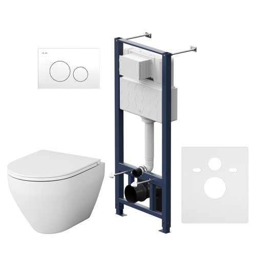 Унитаз с инсталляцией Am.Pm IS49001.701700 клавиша Pro L белый + Spirit V2.0 белый, безободковый, сиденье микролифт