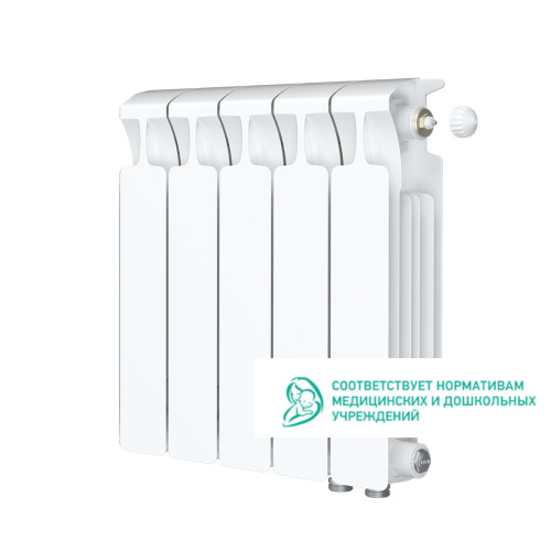 Биметаллический радиатор Rifar Monolit 350 Ventil VR - 5 секций, нижнее справа, белый