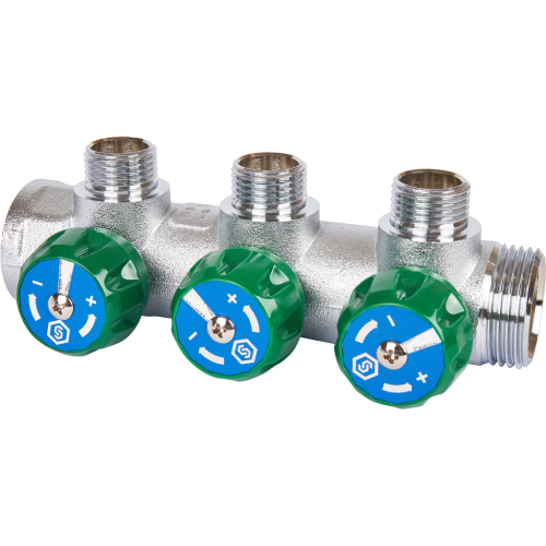 Коллектор 3 выхода STOUT 1"x1/2" с вентилями SMB-6850-011203