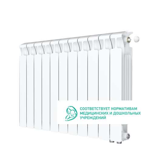 Биметаллический радиатор Rifar Monolit 500 Ventil VR - 11 секций, нижнее справа, белый