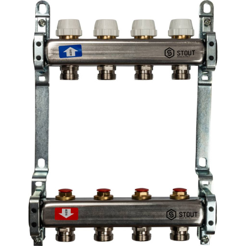 Коллектор отопления STOUT 1"нержа., 4x3/4" без расходомеров SMS 0922 000004