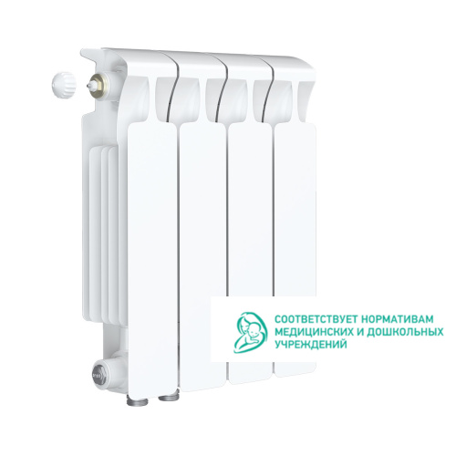 Биметаллический радиатор Rifar Monolit 350 Ventil VL - 4 секции, нижнее слева, белый