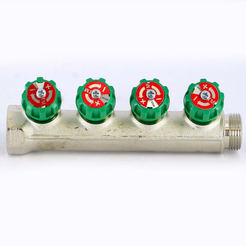 Коллектор 4 выхода Tiemme 3/4"x1/2"евроконус с вентилями, никелированый 1840001