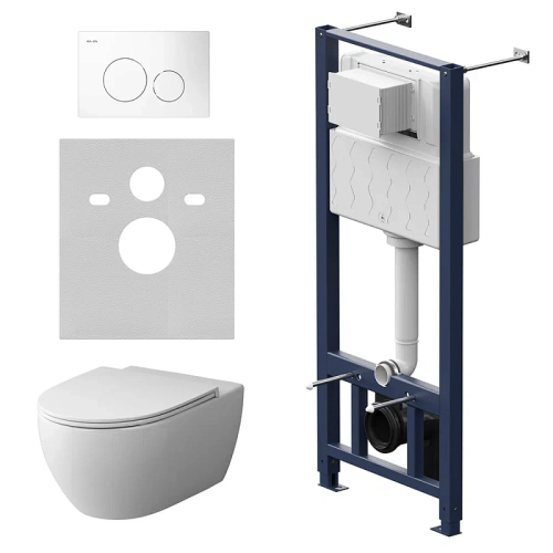 Унитаз с инсталляцией Am.Pm IS49001.111700 клавиша Pro L белый + Awe белый, безободковый, сиденье микролифт