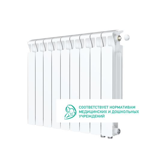 Биметаллический радиатор Rifar Monolit 500 Ventil VR - 9 секций, нижнее справа, белый