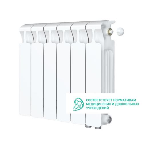 Биметаллический радиатор Rifar Monolit 350 Ventil VR - 6 секций, нижнее справа, белый