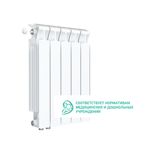Биметаллический радиатор Rifar Monolit 500 Ventil VL - 5 секций, нижнее слева, белый