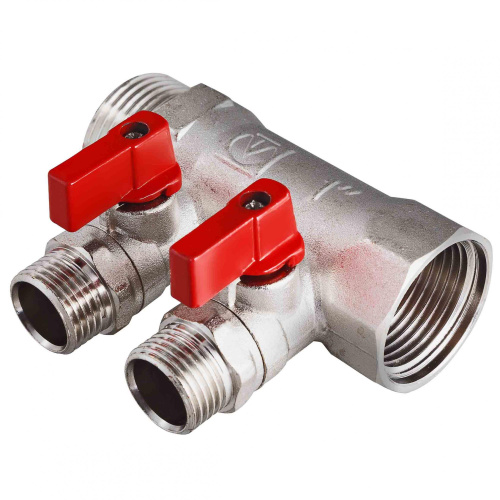 Коллектор 2 выхода Valtec 1"x1/2"Н с кранами VTc.580.N.0602