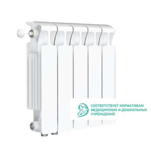 Биметаллический радиатор Rifar Monolit 350 Ventil VL - 5 секций, нижнее слева, белый