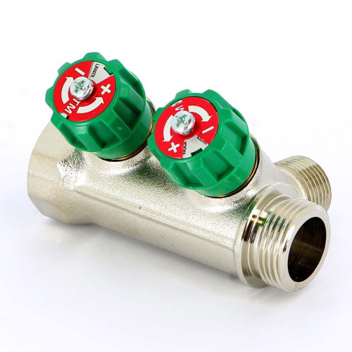 Коллектор 2 выхода Tiemme 3/4"x1/2"евроконус с вентилями, никелированый 1840003