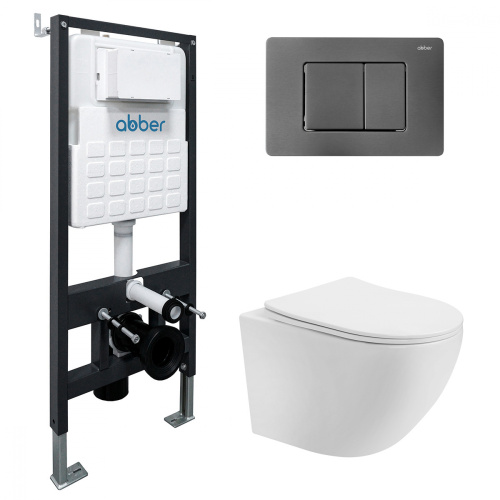 Комплект ABBER: унитаз Bequem AC1100T белый, инсталляция AC0105, клавиша AC0120NG никель