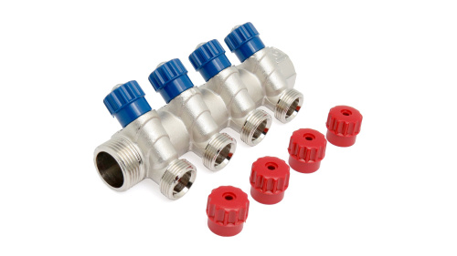 Коллектор 4 выхода Valtec 1"x3/4"Н евроконус с вентилями VTc.560.NE.060504