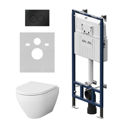 Унитаз с инсталляцией Am.Pm IS100138.701700 MasterFit клавиша L черный матовый + Spirit V2.0 белый, безободковый, сиденье микролифт