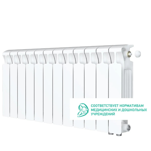Биметаллический радиатор Rifar Monolit 300 Ventil VL - 12 секций, нижнее слева, белый