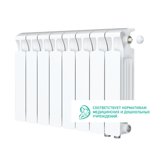 Биметаллический радиатор Rifar Monolit 350 Ventil VR - 8 секций, нижнее справа, белый