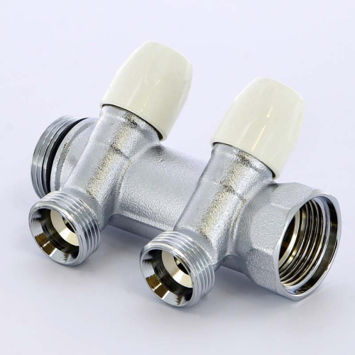 Коллектор 2 выхода Tiemme 1"x3/4"евроконус с вентилями, никелированый 1860024