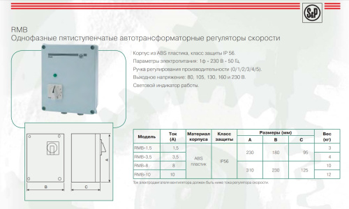 RMB-1,5  автотрансформаторный регулятор скорости Soler & Palau
