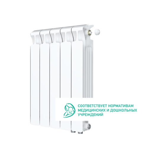 Биметаллический радиатор Rifar Monolit 500 Ventil VR - 5 секций, нижнее справа, белый