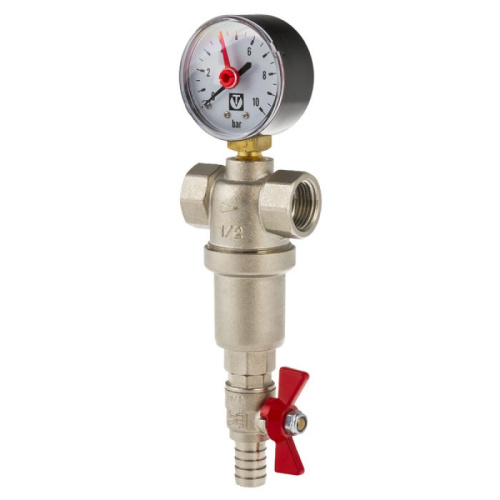Фильтр грубой очистки Valtec 1/2"В самопромывной с манометром VT.389.N.04