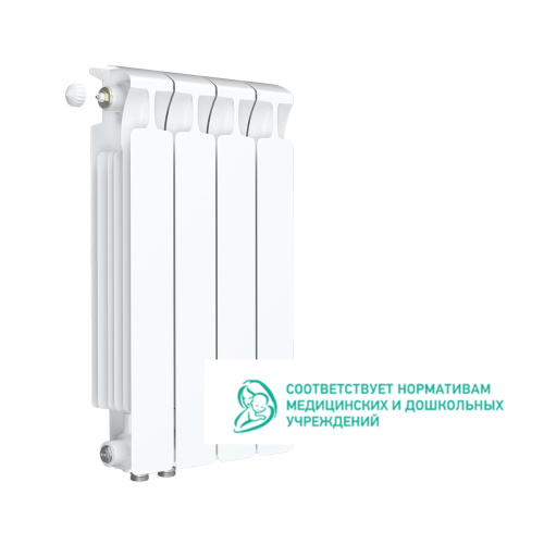 Биметаллический радиатор Rifar Monolit 500 Ventil VL - 4 секции, нижнее слева, белый