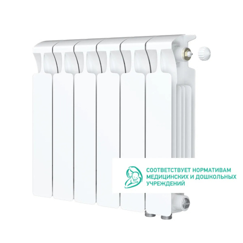 Биметаллический радиатор Rifar Monolit 300 Ventil VR - 6 секций, нижнее справа, белый
