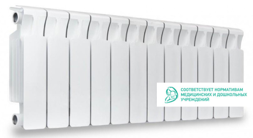 Биметаллический радиатор Rifar Monolit 300 - 12 секций, боковое, белый
