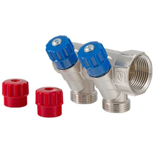 Коллектор 2 выхода Valtec 1"x3/4"Н евроконус с вентилями VTc.560.NE.060502
