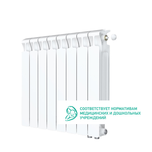 Биметаллический радиатор Rifar Monolit 500 Ventil VR - 8 секций, нижнее справа, белый