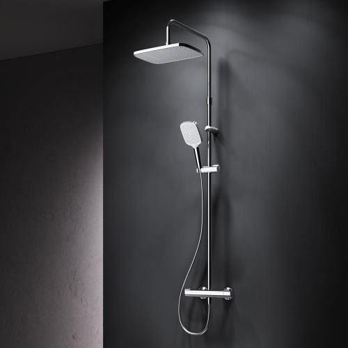 Душевая система Am.Pm Func F078F400 хром: смеситель с термостатом, стойка с верхним душем, ручной душ