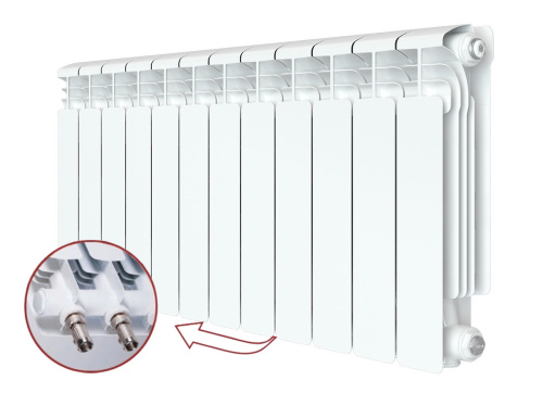 Алюминиевый радиатор Rifar Alum 350 Ventil VR - 12 секций, нижнее справа, белый